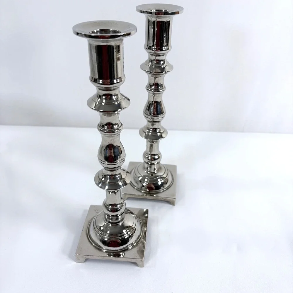 Vintage LouisXVI Style Candlesticks Silver Plated Brass 9